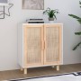 Credenza Bianca 60x30x70 cm Legno Massello Pino Rattan Naturale