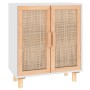 Credenza Bianca 60x30x70 cm Legno Massello Pino Rattan Naturale