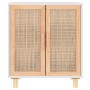 Credenza Bianca 60x30x70 cm Legno Massello Pino Rattan Naturale