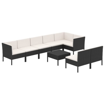 Set Divani da Giardino 9 pz con Cuscini in Polyrattan Nero