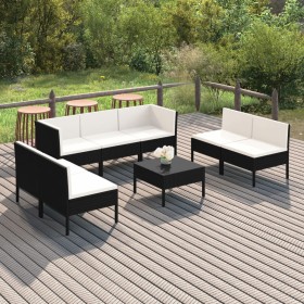 Set Divani da Giardino 8 pz con Cuscini in Polyrattan Nero