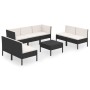 Set Divani da Giardino 8 pz con Cuscini in Polyrattan Nero