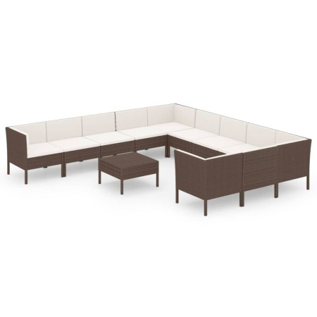 Set Divani da Giardino 12 pz con Cuscini in Polyrattan Marrone