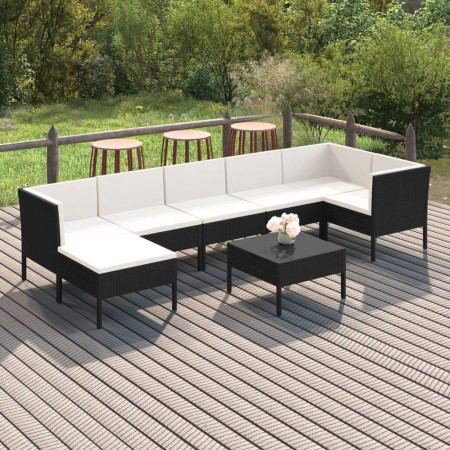 Set Divani da Giardino 8 pz con Cuscini in Polyrattan Nero