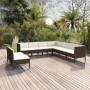 Set Divani da Giardino 9 pz con Cuscini in Polyrattan Marrone