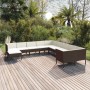 Set Divani da Giardino 11 pz con Cuscini in Polyrattan Marrone