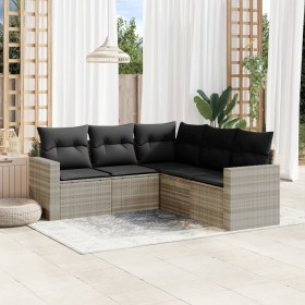 Set Divano da Giardino 5pz con Cuscini Grigio Chiaro Polyrattan