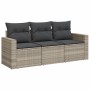 Set Divano da Giardino 3pz con Cuscini Grigio Chiaro Polyrattan