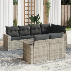 Set Divani da Giardino 7pz con Cuscini Grigio Chiaro Polyrattan