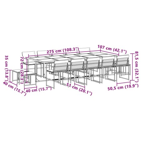 Set da Pranzo da Giardino 15 pz con Cuscini Bianco in Textilene