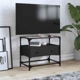 Mobile TV con Piano in Vetro Nero 60x35x51 cm Legno Multistrato