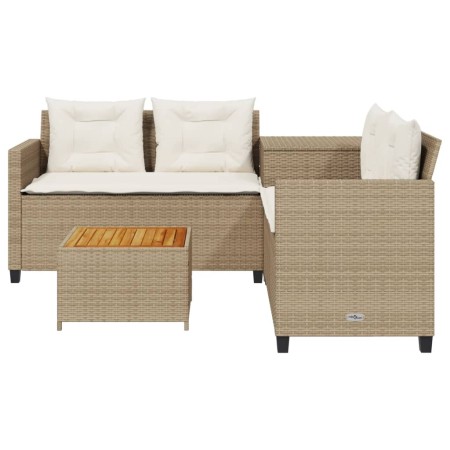 Divano da Giardino con Tavolo e Cuscini a L Beige in Polyrattan