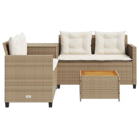 Divano da Giardino con Tavolo e Cuscini a L Beige in Polyrattan