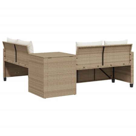 Divano da Giardino con Tavolo e Cuscini a L Beige in Polyrattan