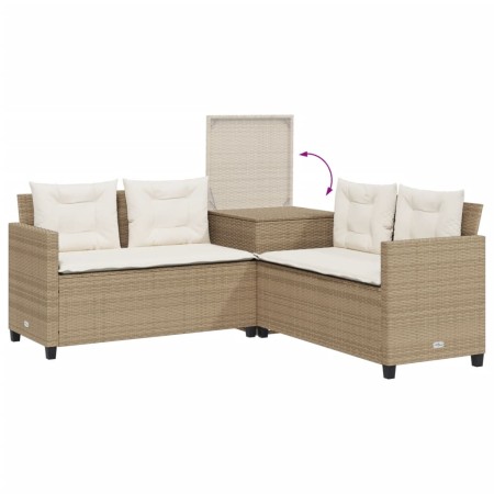 Divano da Giardino con Tavolo e Cuscini a L Beige in Polyrattan