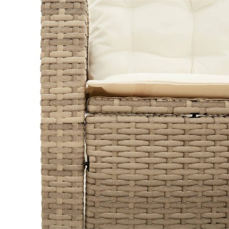 Divano da Giardino con Tavolo e Cuscini a L Beige in Polyrattan