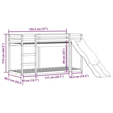 Letto a Castello Scivolo e Scala Bianco 75x190 cm Legno di Pino