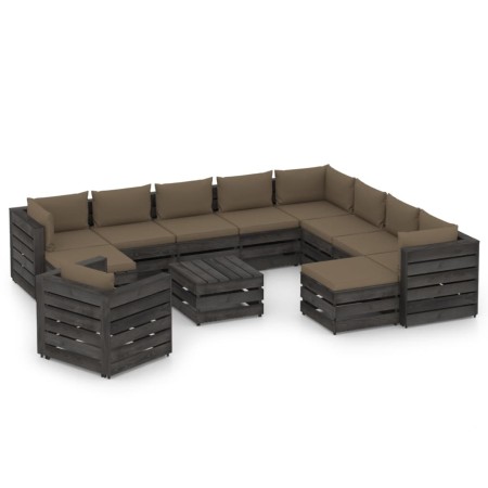 Set Divani da Giardino con Cuscini 12pz Legno Impregnato Grigio