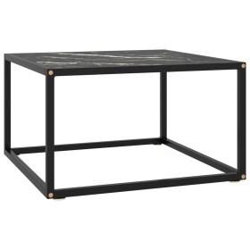 Tavolino da Salotto Nero con Vetro Marmo Nero 60x60x35 cm