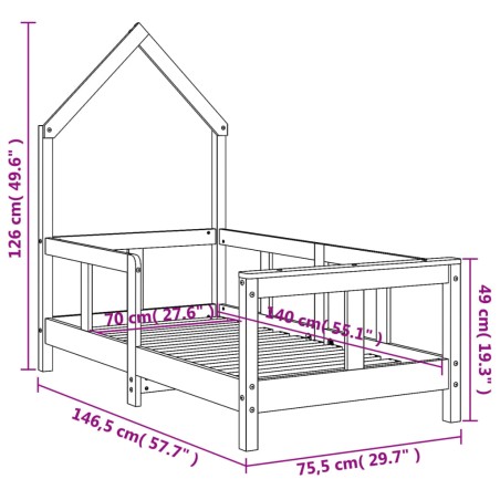 Giroletto per Bambini Bianco 70x140cm in Legno Massello di Pino