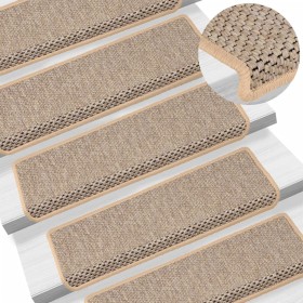 Tappeti Adesivi Scale Aspetto Sisal 15pz 65x21x4cm Beige Chiaro