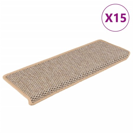 Tappeti Adesivi Scale Aspetto Sisal 15pz 65x21x4cm Beige Chiaro