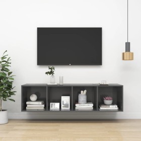 Mobile TV Parete Grigio Lucido 37x37x142,5cm Legno Multistrato