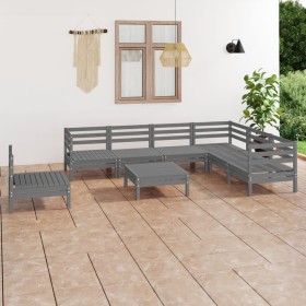 Set Salotto da Giardino 8 pz in Legno Massello di Pino Grigio