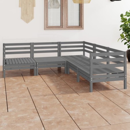 Set Salotto da Giardino 5 pz in Legno Massello di Pino Grigio