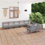 Set Salotto da Giardino 9 pz Grigio in Legno Massello di Pino