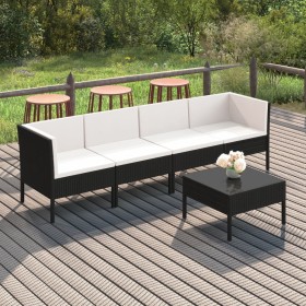 Set Divani da Giardino 5 pz con Cuscini in Polyrattan Nero