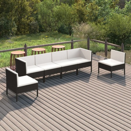 Set Divani da Giardino 6 pz con Cuscini in Polyrattan Nero