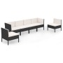 Set Divani da Giardino 6 pz con Cuscini in Polyrattan Nero