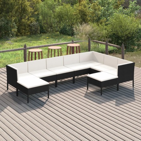 Set Divani da Giardino 9 pz con Cuscini in Polyrattan Nero