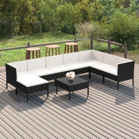 Set Divani da Giardino 9 pz con Cuscini in Polyrattan Nero