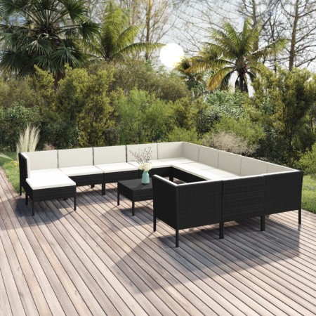 Set Divani da Giardino 13 pz con Cuscini in Polyrattan Nero