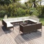 Set Divani da Giardino 14 pz con Cuscini in Polyrattan Marrone