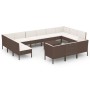 Set Divani da Giardino 14 pz con Cuscini in Polyrattan Marrone