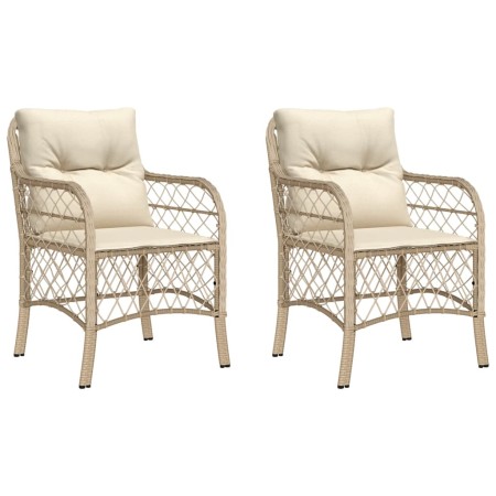 Sedie da Giardino con Cuscini 2 pz Beige in Polyrattan