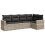Set Divano da Giardino 5pz con Cuscini Grigio Chiaro Polyrattan