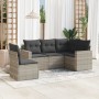 Set Divano da Giardino 5pz con Cuscini Grigio Chiaro Polyrattan