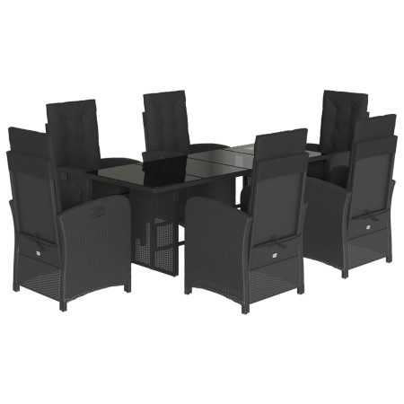 Set da Pranzo da Giardino 7 pz Nero con Cuscini in Polyrattan