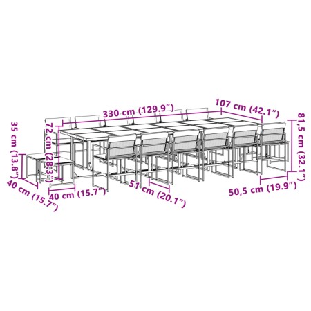 Set da Pranzo da Giardino 17 pz con Cuscini Bianco in Textilene