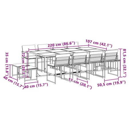 Set da Pranzo da Giardino 13 pz con Cuscini Bianco in Textilene