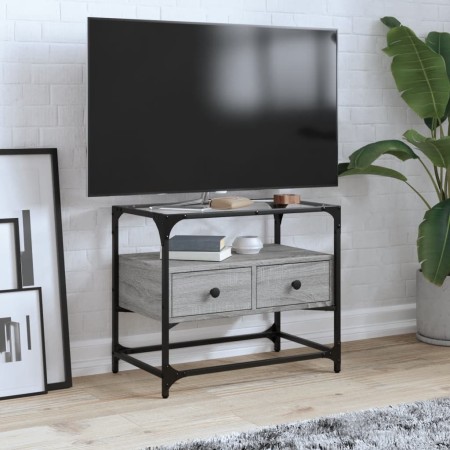 Mobile TV Piano Vetro Grigio Sonoma 60x35x51 Legno Multistrato