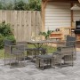 Set da Pranzo da Giardino 7 pz con Cuscini in Polyrattan Grigio