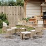 Set da Pranzo da Giardino 7 pz con Cuscini Beige in Polyrattan