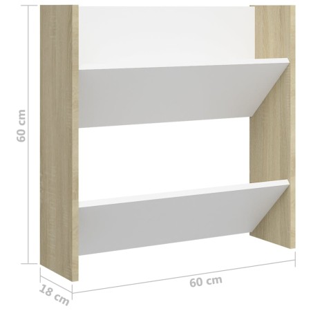 Scarpiere Muro 4pz Bianco e Sonoma 60x18x60cm Legno Multistrato