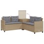 Divano da Giardino con Tavolo e Cuscini a L Beige in Polyrattan