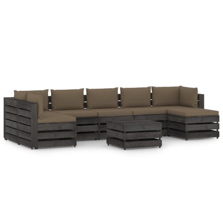 Set Divani da Giardino con Cuscini 8 pz Legno Impregnato Grigio